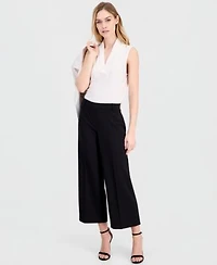 Anne Klein Womens Wide Leg Cropped Pull On Pants