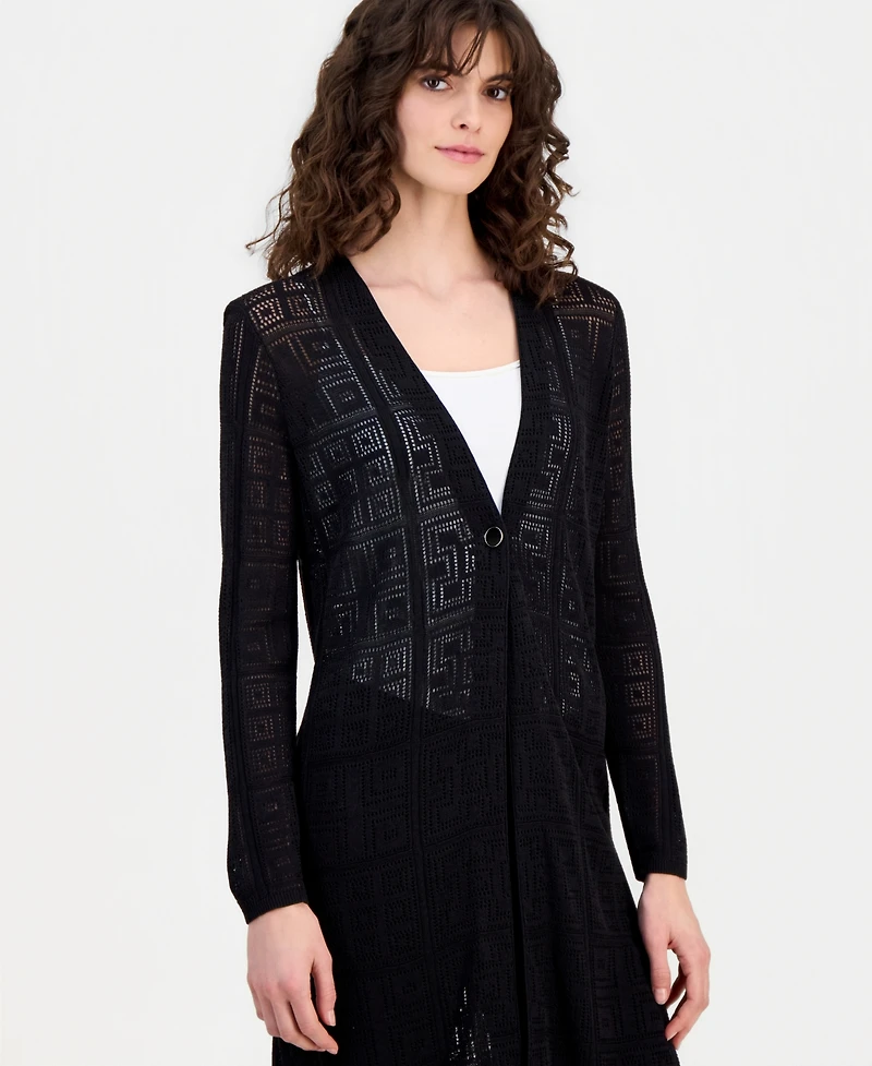 Anne Klein Women's Geometric-Knit Duster Cardigan