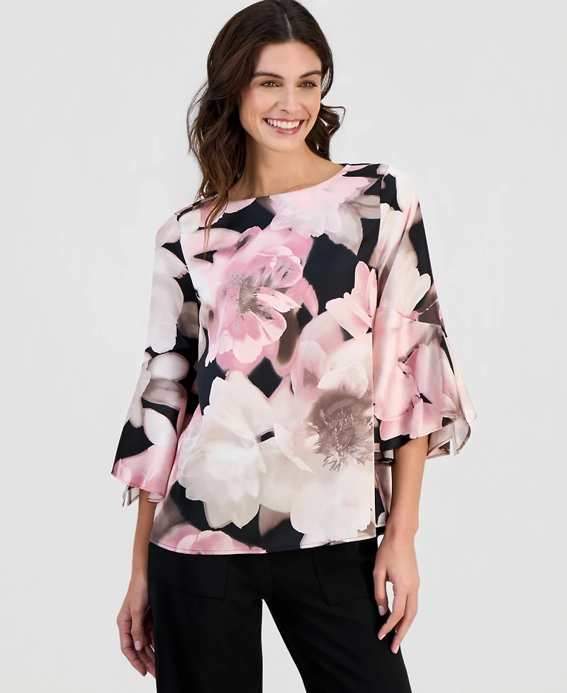 Anne Klein Women's Floral-Printed Flare Sleeves Blouse