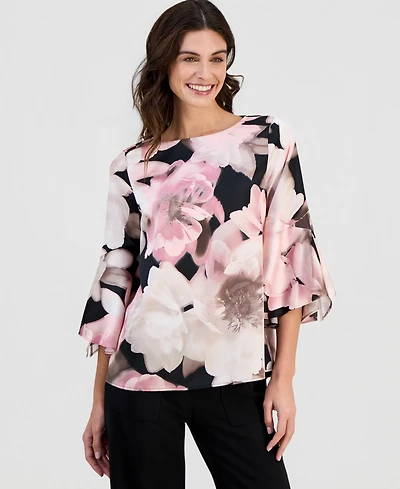 Anne Klein Women's Floral-Printed Flare Sleeves Blouse