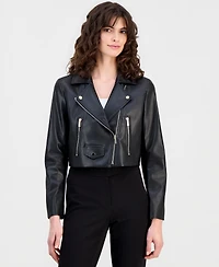 Anne Klein Women's Faux Leather Cropped Moto Jacket