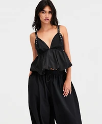 Bar Iii Women's Nylon Peplum Bubble Top, Macy's Exclusive