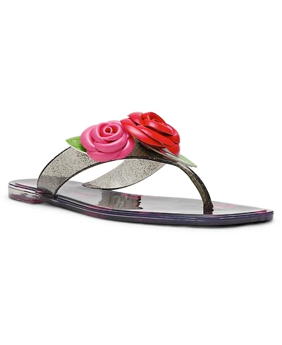 Betsey Johnson Women's Trenten Rose Jelly Square Toe Thong Sandals