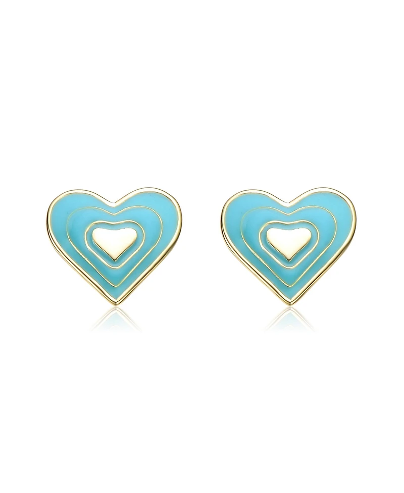 GiGiGirl Sterling Silver 14K Gold Plated 8MM Colored Enamel Heart Stud Earrings