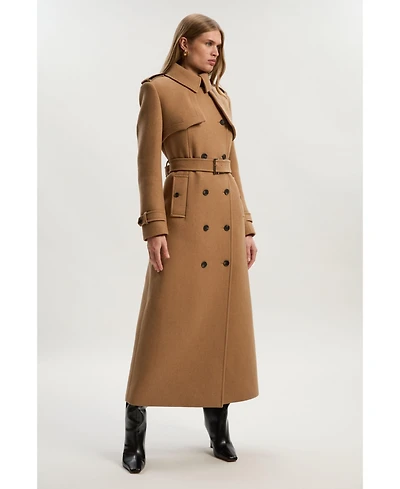 Karen Millen Women's Wool Mix Belted Trench Maxi Coat