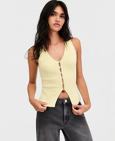 Bar Iii Women's Ribbed Button-Front Top, Macy's Exclusive