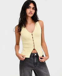 Bar Iii Women's Ribbed Button-Front Top, Macy's Exclusive