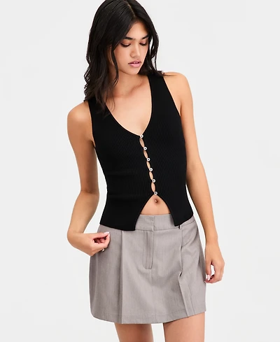 Bar Iii Women's Ribbed Button-Front Top, Macy's Exclusive