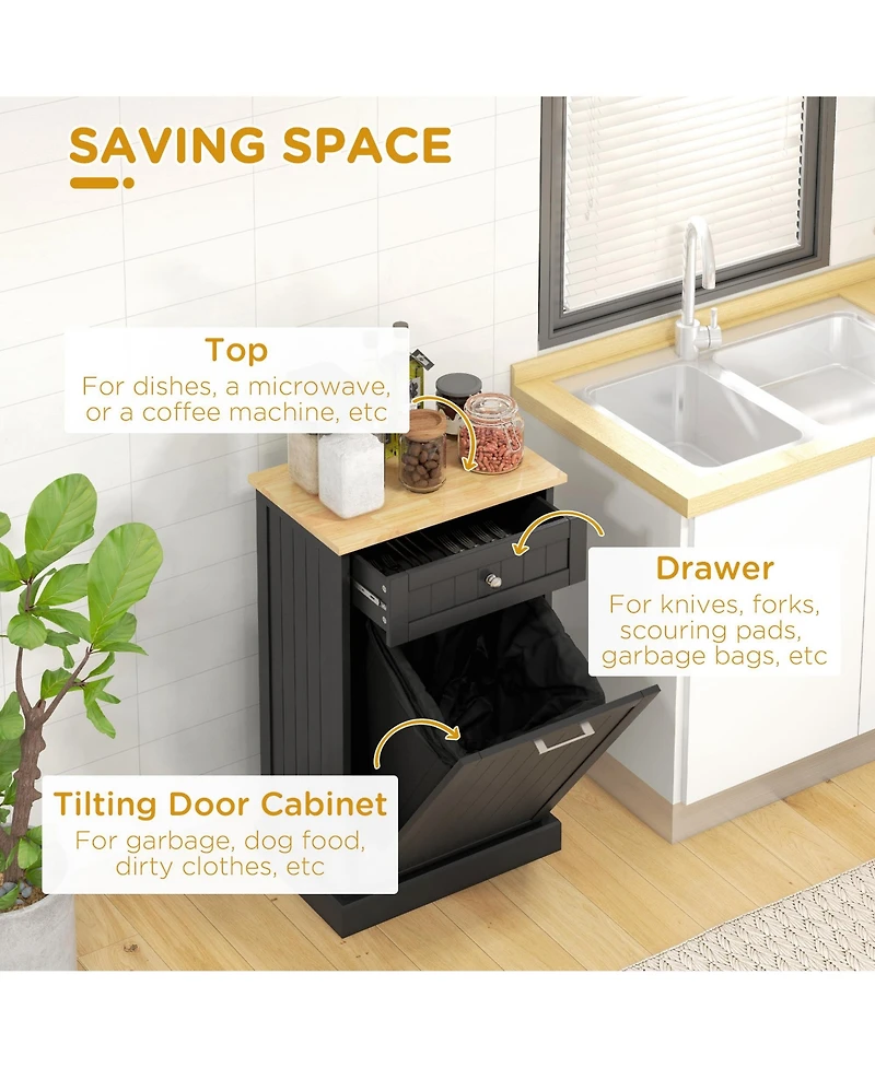 Homcom Hidden Container Waste Bin Hands Free Kitchen Cabinet Tipping Opening
