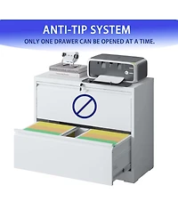 Boyel Living Lateral File Cabinet 2 Drawer, White Filing Cabinet with Lock, Locking Metal File Cabinet for Legal/Letter/A4/F4 Size