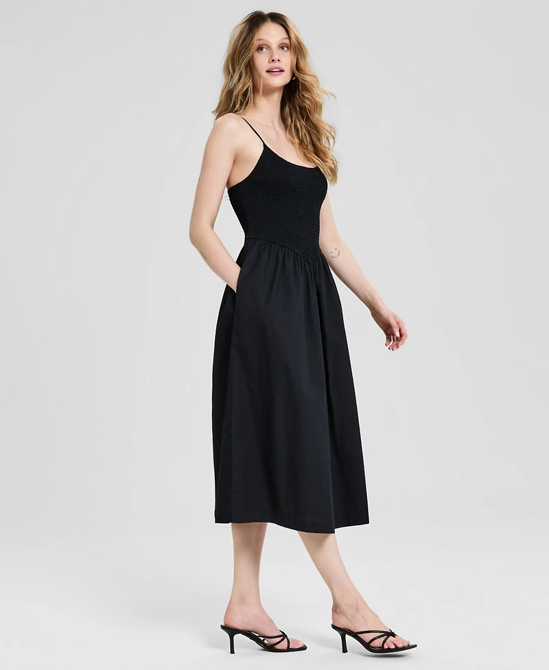 And Now This Women's Scoop-Neck Smocked Cotton Midi Dress, Macy's Exclusive