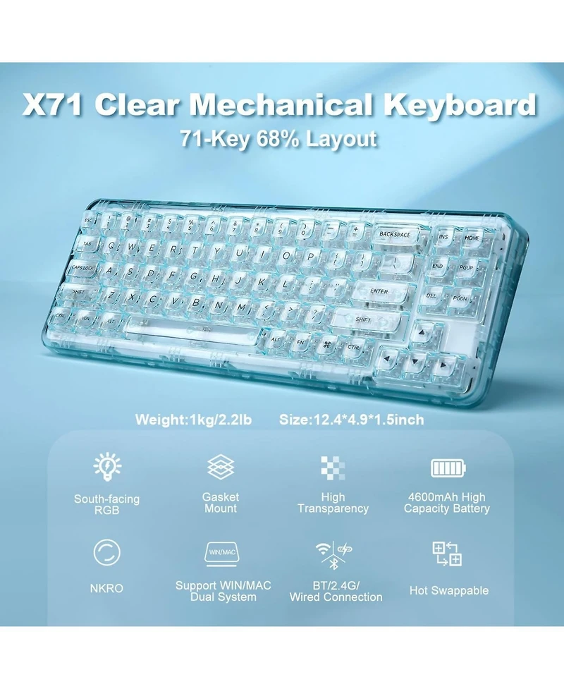 Lofree X71 Wireless Hot Swappable Transparent Mechanical Keyboard
