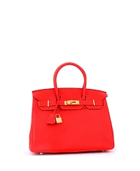 Pre-Owned HERMES Birkin 30 Handbag Red Clemence with Gold Hardware