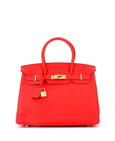 Pre-Owned HERMES Birkin 30 Handbag Red Clemence with Gold Hardware