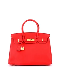 Pre-Owned HERMES Birkin 30 Handbag Red Clemence with Gold Hardware