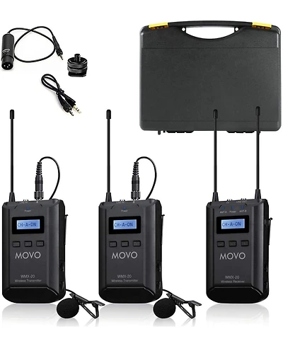 Movo Wmx-20-duo 48-Channel Uhf Wireless Lavalier Microphone System Compatible with Dslr Cameras