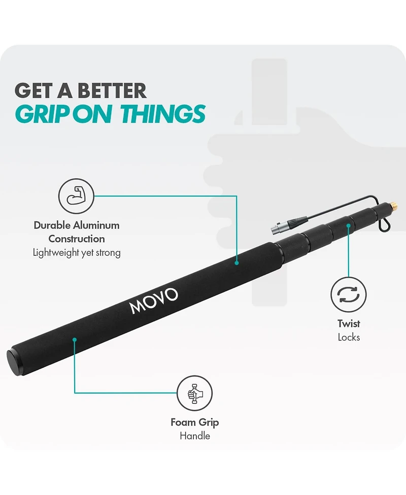 Movo Cmp-17C Professional 9.8' Aluminum Boom Pole for Shotgun Microphones with Internal Xlr Cable