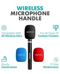 Movo Wmx-HM2 Handheld Interview Mic Adapter for Wireless Microphones with 3 Color Windscreens