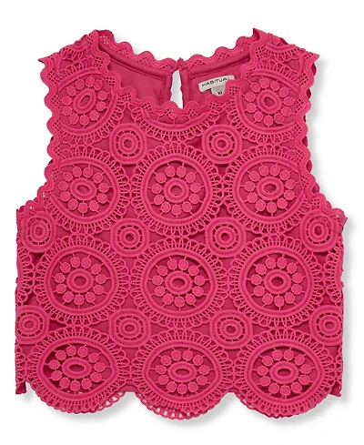 H by Habitual Girls' 7-16 Crochet Round Neck Top