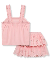 H by Habitual Girls' 7-16 Embroidered Eyelet Top and Skirt, 2-Piece Set