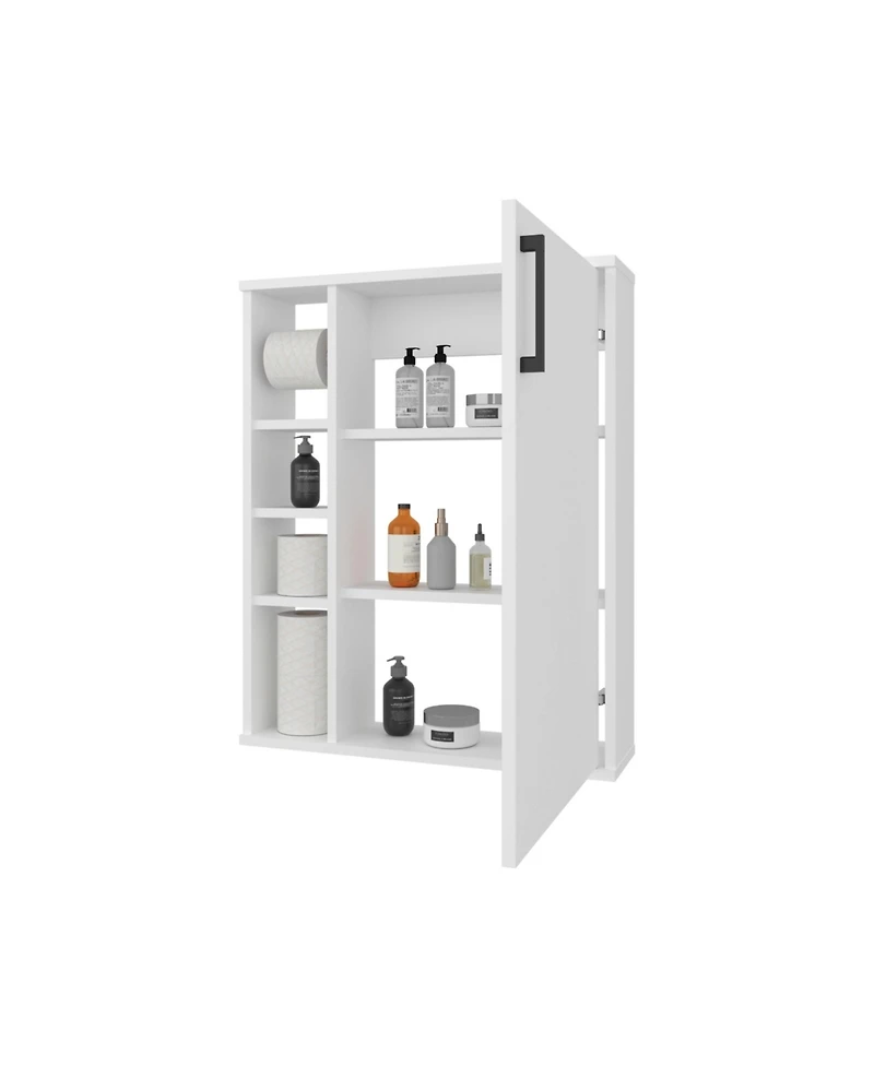 Fm Furniture Yoder, Bathroom Cabinet, 4 Open Shelves, 1 Door, White
