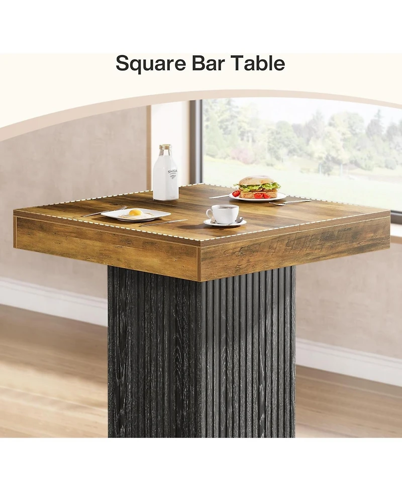 Tribesigns Square Bar Table, Kitchen Dining Table, Industrial Counter Height Pub Cocktail Table Home Bar Unit with Metal Footrest