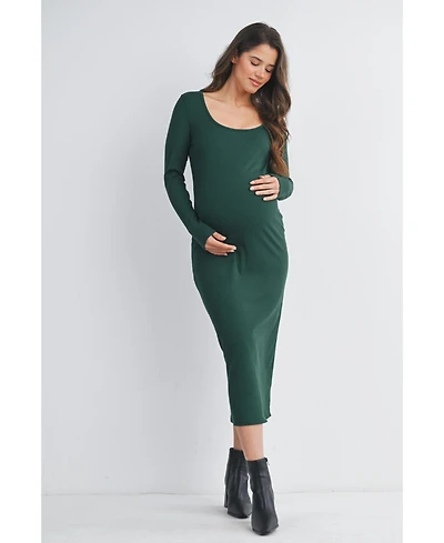 Hello Miz Maternity Long Sleeve Scoop Neck Midi Dress