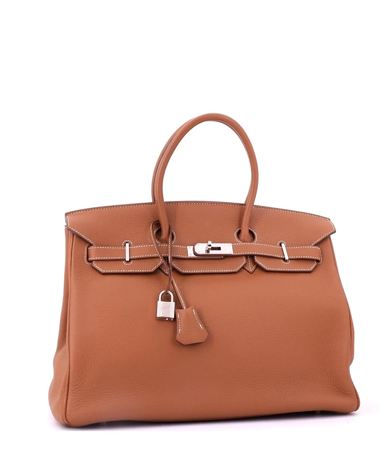 Pre-Owned Hermes Birkin 35 Handbag Brown Togo with Palladium Hardware
