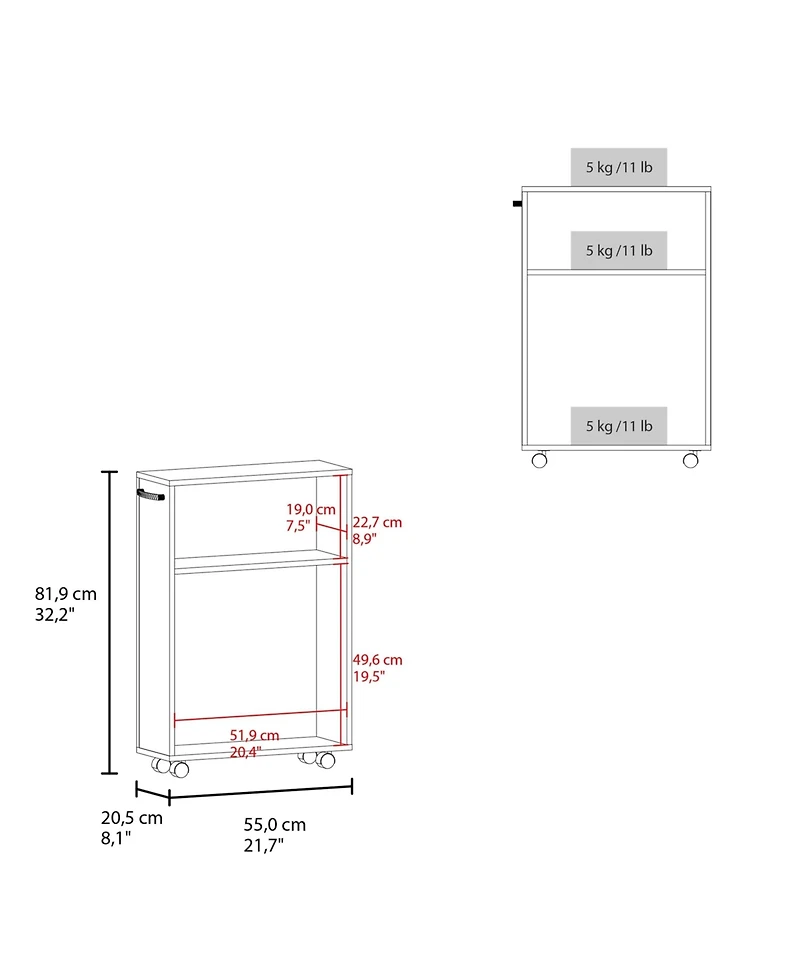Fm Furniture Concho Rolling Storage Cart, Versatile Compact Design for Easy Bathroom and Home Organization