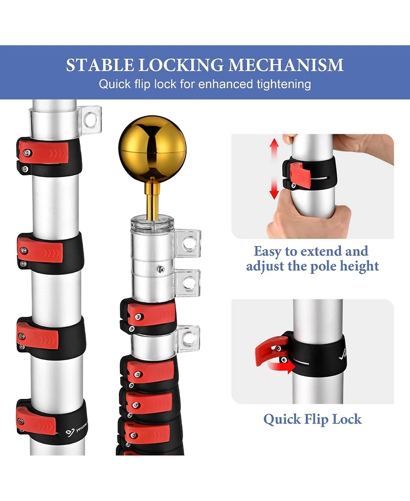 Yescom Ez Go 30Ft Telescoping Flag Pole Kit – Portable Display for Outdoor Business, Events & Advertising