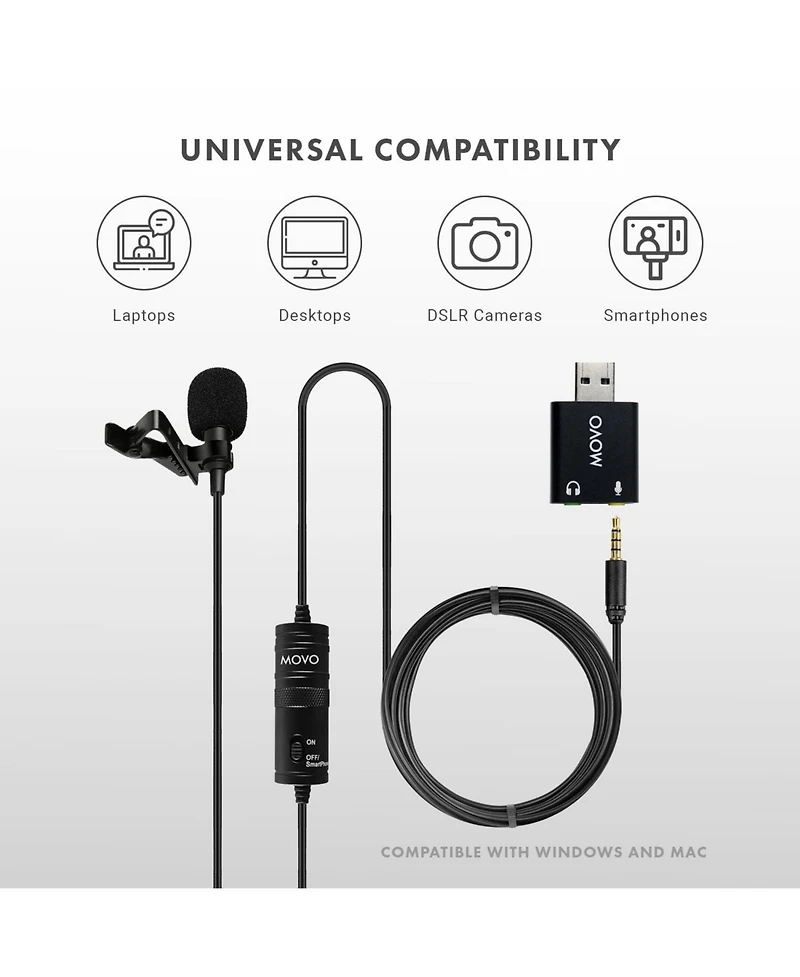 Movo Universal Usb Computer Microphone with Usb Adapter Compatible with Laptop, Pc and Mac, Smartphones, Cameras