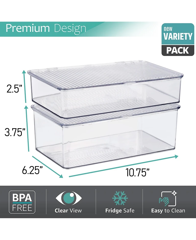 Sorbus Set of 2 Storage Bins For Pantry & Fridge with Hinged Lids - Perfect Organizing Kitchen