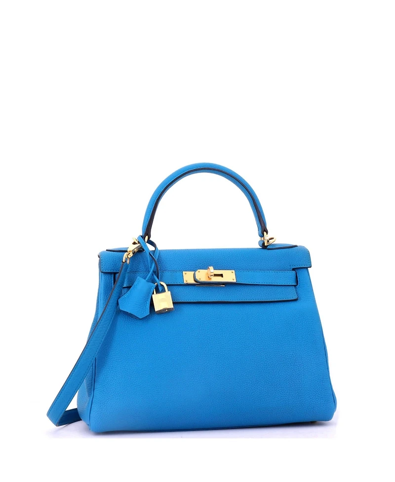 Pre-Owned HERMES Kelly Handbag Blue Togo with Gold Hardware