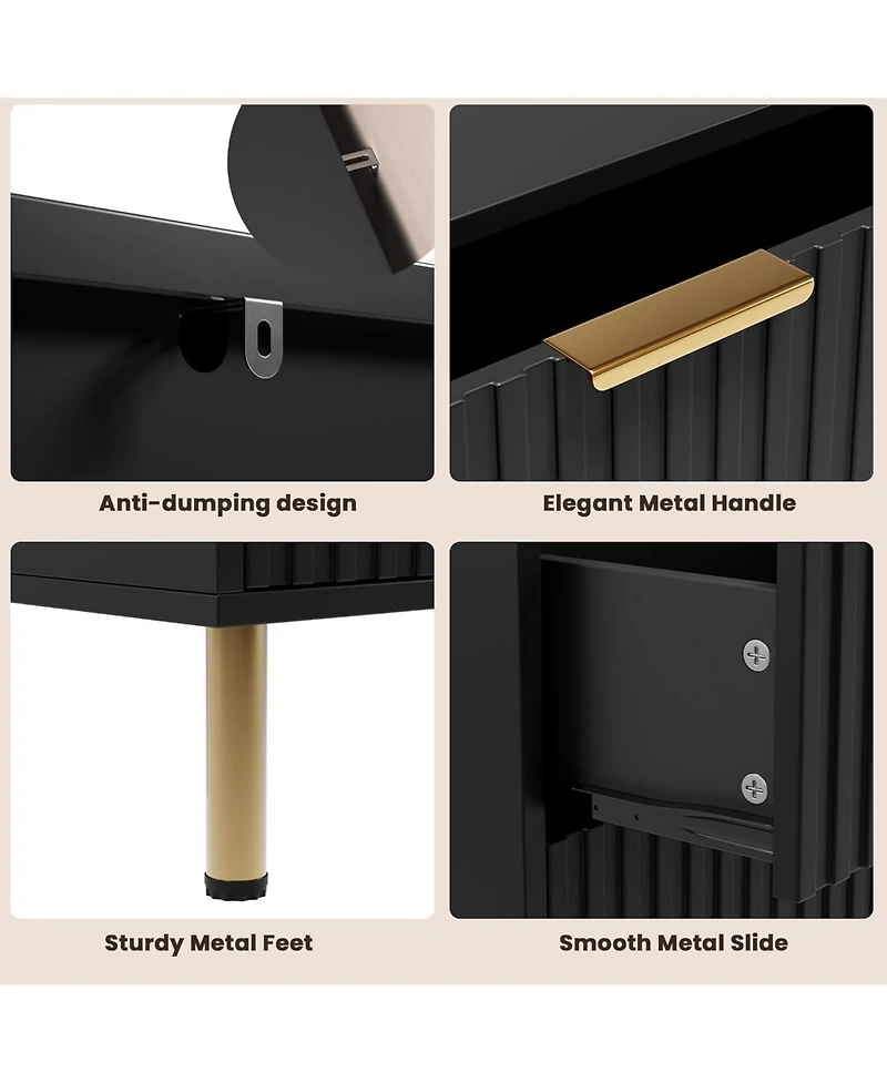 gaomon 8-Drawer Modern Fluted Black Dresser, 55 Inch Wide Chest, Deep Drawers, Wooden Organizer for Bedroom, Living Room, Kids Room