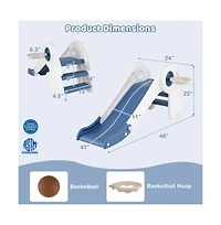 Hongge Kids Indoor Playground with Folding Slide Climber and Basketball Hoop