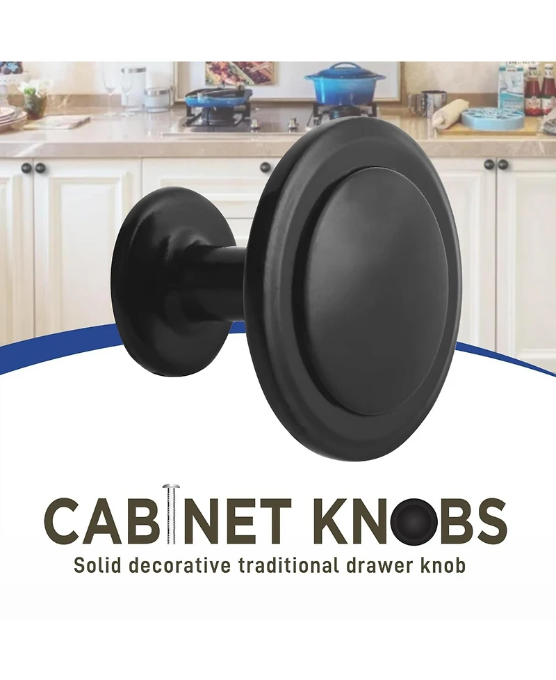Lifemaster 50pcs 1-1/4″ Matte Black Cabinet Knobs, Rust-Proof Zinc Alloy Drawer Pulls with Short & Adjustable Screws for Kitchen Cabinets.