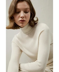 Lilysilk Women's Seamless Silk-Cashmere Blend Turtleneck Sweater