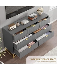 gaomon 53.5 Inch Grey 7-Drawer Modern Dresser, Gold Metal Handle & Legs, Chest Storage Organizer for Closet, Entryway