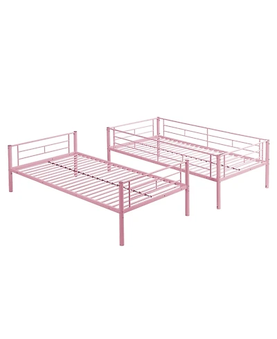 Boyel Living Metal Bunk Bed Pink Twin Over Twin, No Box Spring Needed, Easy Assemble with Safe Stairs