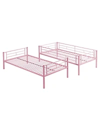 Boyel Living Metal Bunk Bed Pink Twin Over Twin, No Box Spring Needed, Easy Assemble with Safe Stairs
