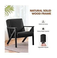 Yaheetech Faux Leather Armchair with Z-shaped Wood Legs Dark Brown