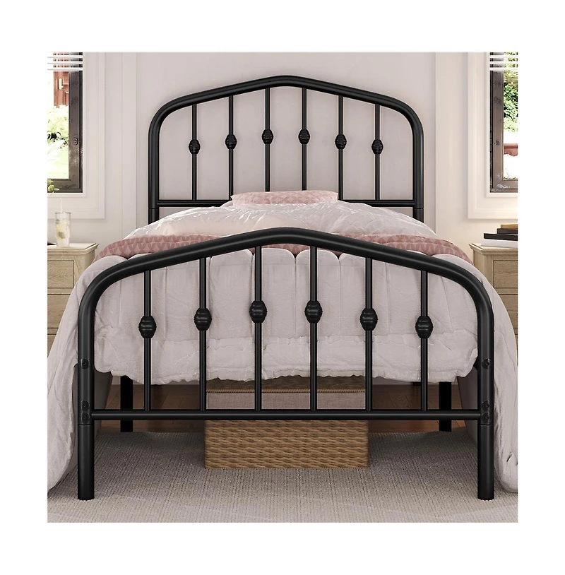 Yaheetech Modern Twin Size Metal Bed Frame with Arched Headboard and Footboard/Spacious Underbed Storage Space/Heavy Duty Slat Support Black