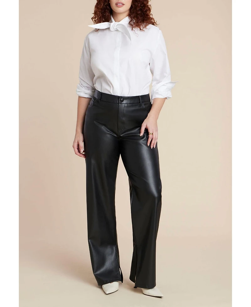 Eloquii Women's Dramatic Neck-Tie Poplin Shirt