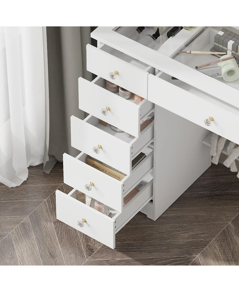 Homsee White Wooden Storage Cabinet with 6 Wooden Surface Drawers