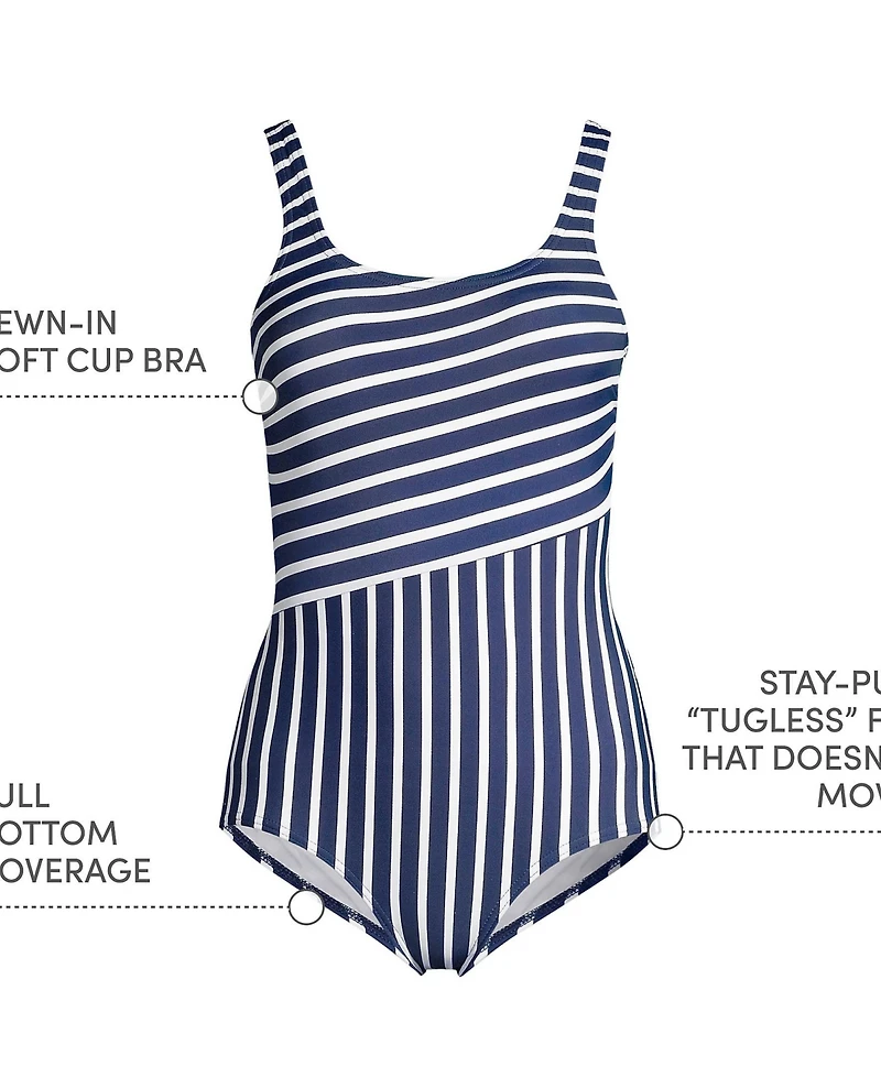 Lands' End Women's Chlorine Resistant Soft Cup Tugless Sporty One Piece Swimsuit