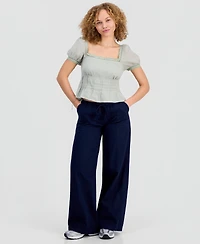 Celebrity Pink Juniors' Lace-Trim Pleated Babydoll Top