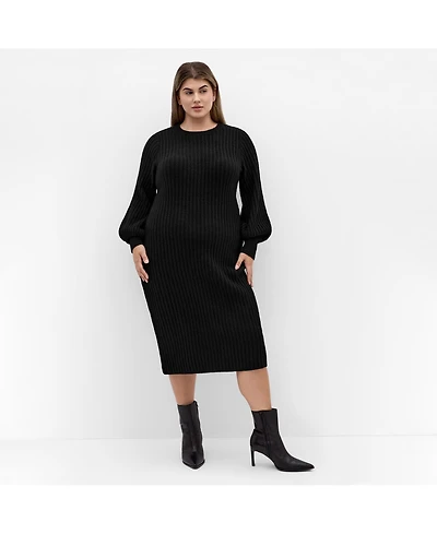 City Chic Plus Sarah Long Sleeve Rib Dress