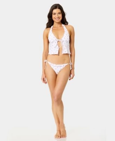 California Waves Womens Mini Cherry Lettuce Edge Flyaway Tankini Top Ruffle Tie Bottoms