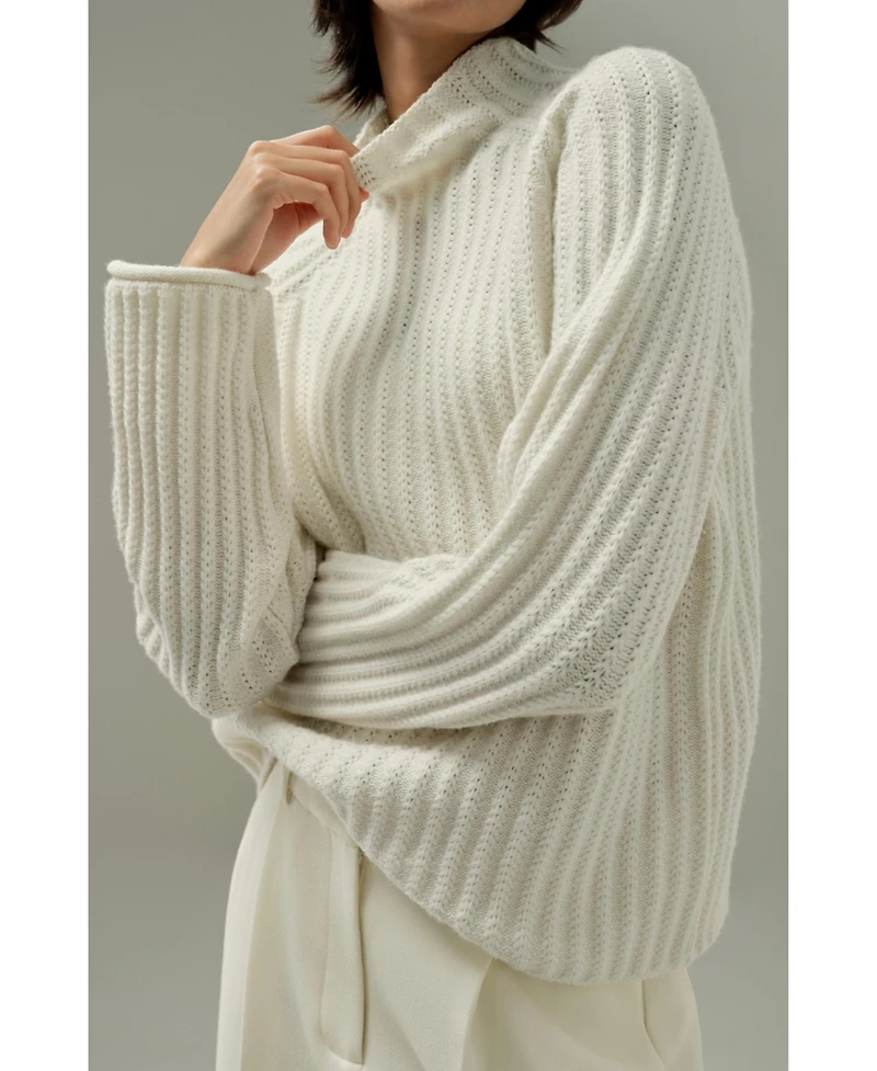 Lilysilk Women's Pointelle Mock Neck Sweater