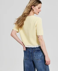 And Now This Women's Crochet-Trim Rib-Knit Sweater, Macy's Exclusive
